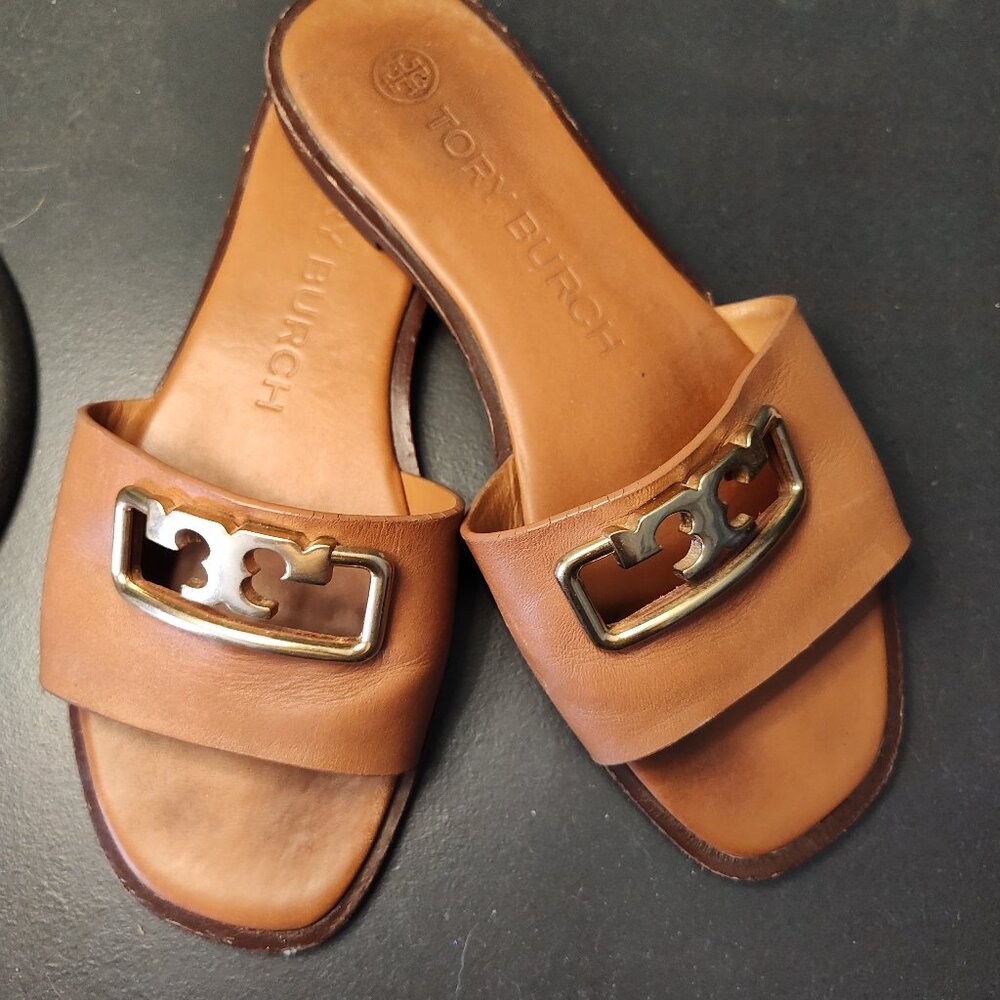 Tory Burch leather slide on sandals